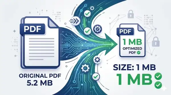 Easily Compress Your PDF Documents Interface demonstrating how to compress a PDF to 1MB