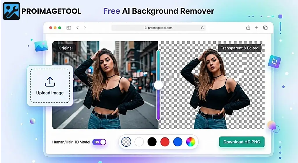 Remove Backgrounds in HD Quality Instantly Interface showing HD AI Background Removal Tool